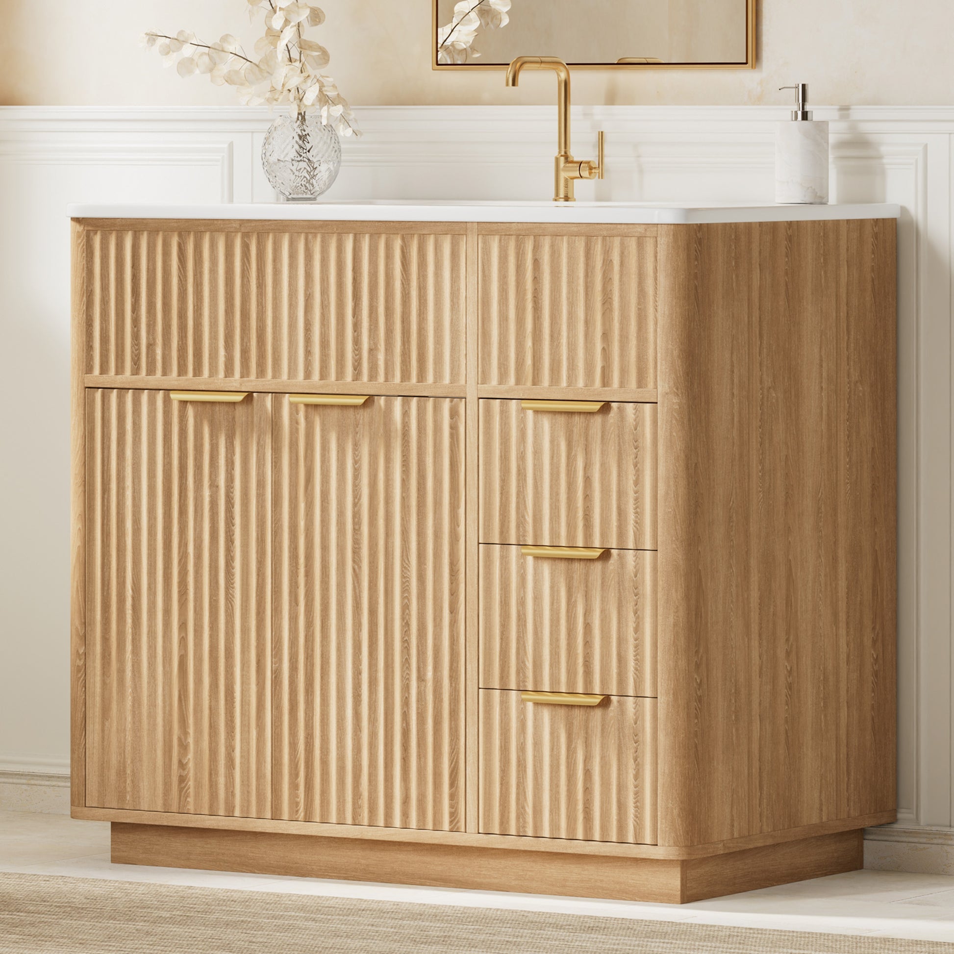 Modern Fluted Bathroom Vanity Collection - 36‘’-oak