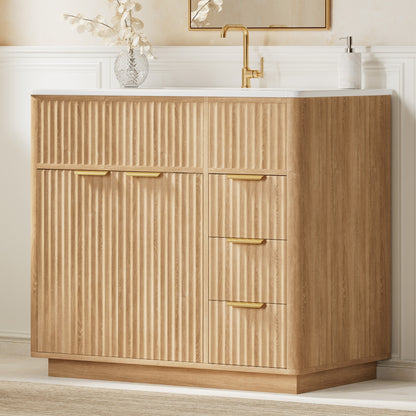 Modern Fluted Bathroom Vanity Collection - 36‘’-oak