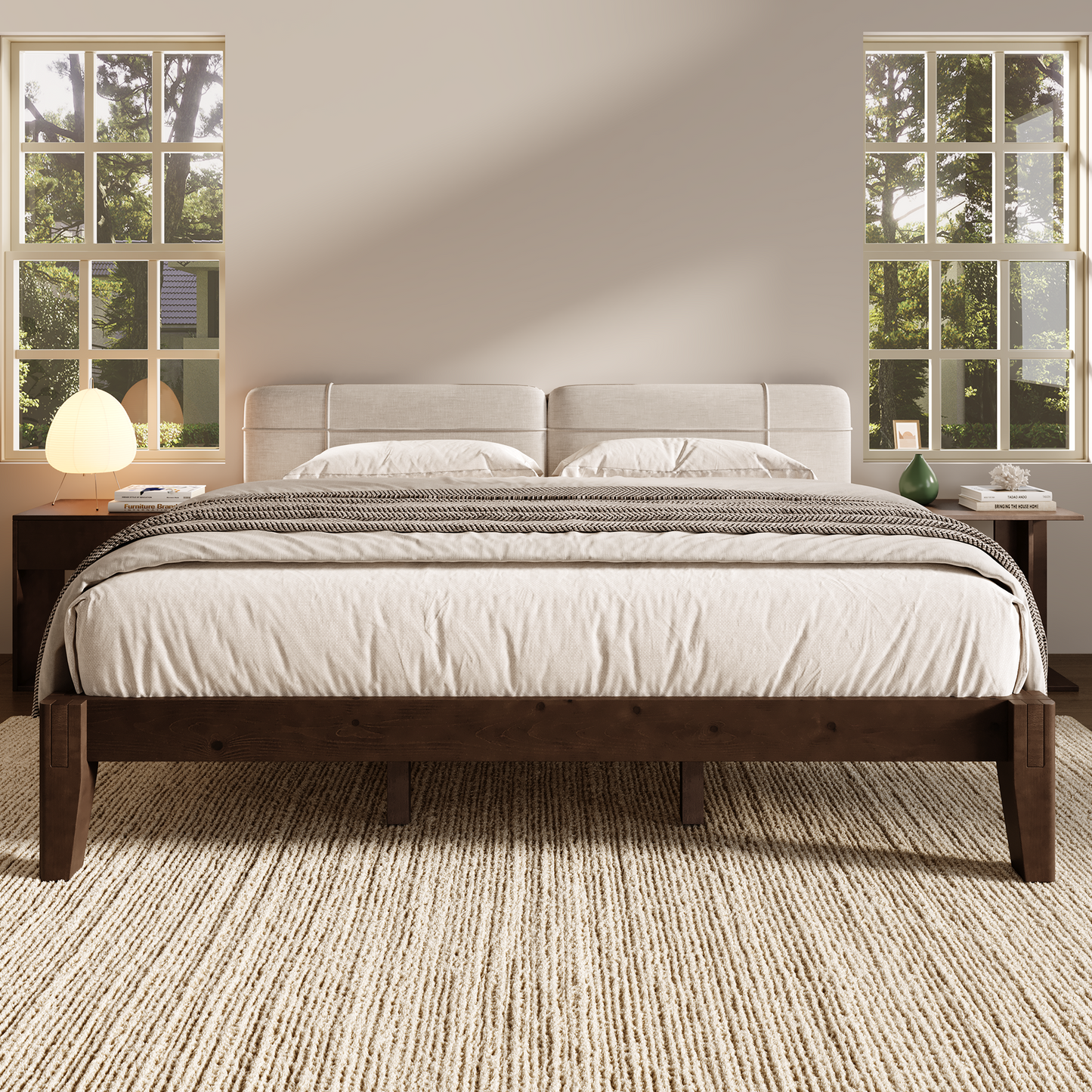 Quill Japanese Joinery Solid Wood Platform Bed Frame-Queen-Dark Walnut