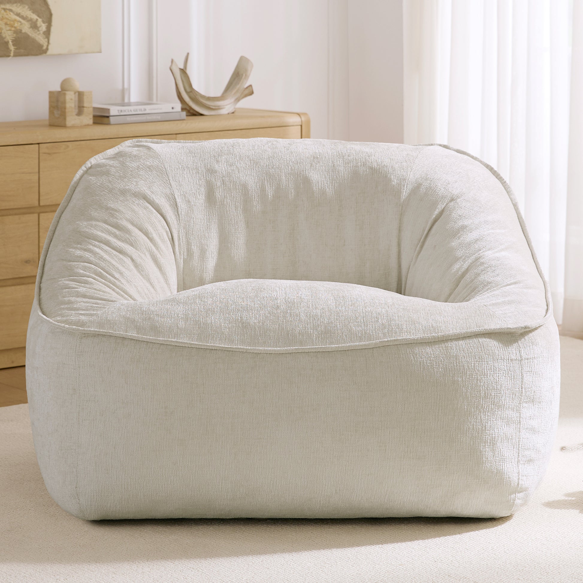 Amerlife Oversized Bean Bag Lounge Chair-Cream Chenille