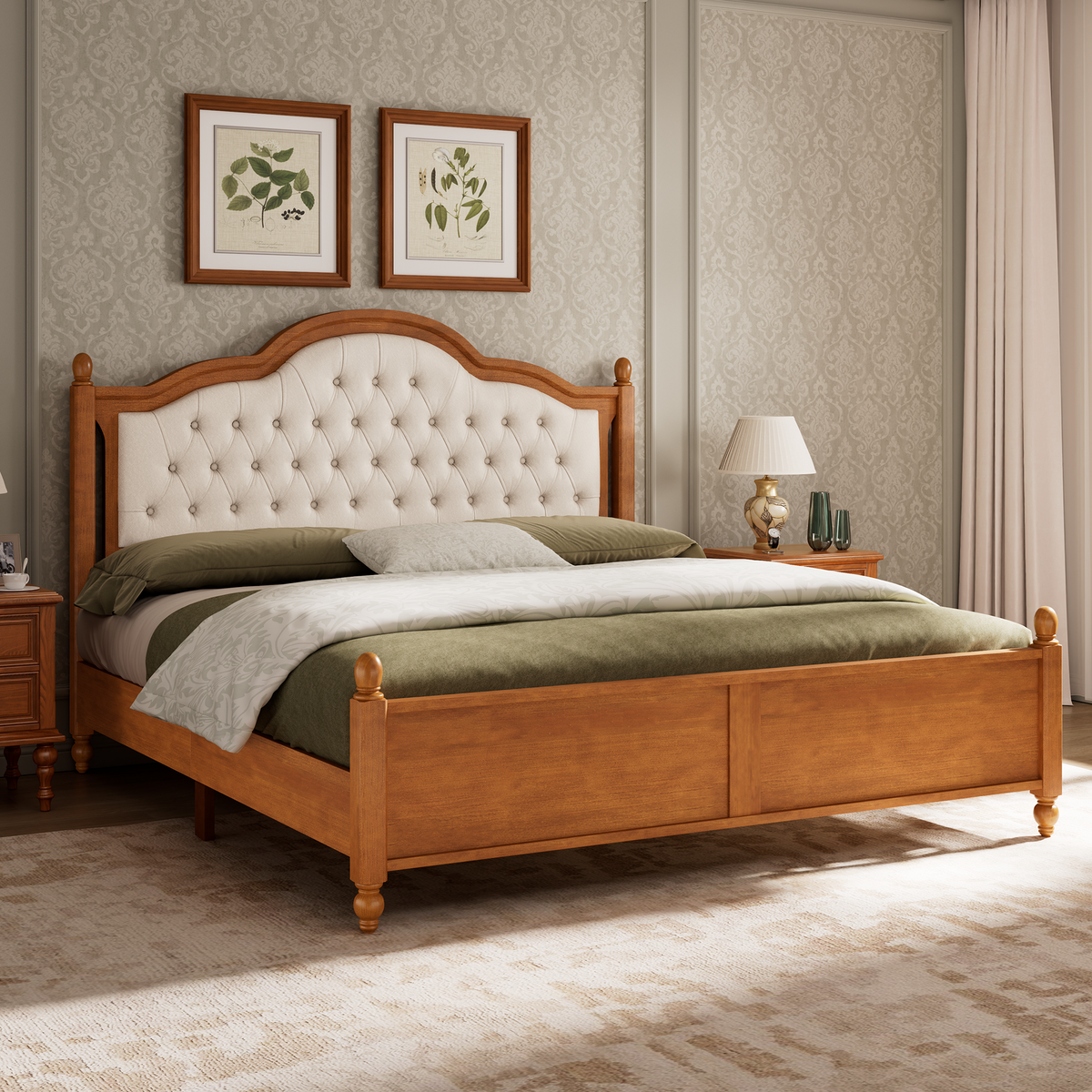 Astor Solid Wood Bed Frame with Upholstered Headboard