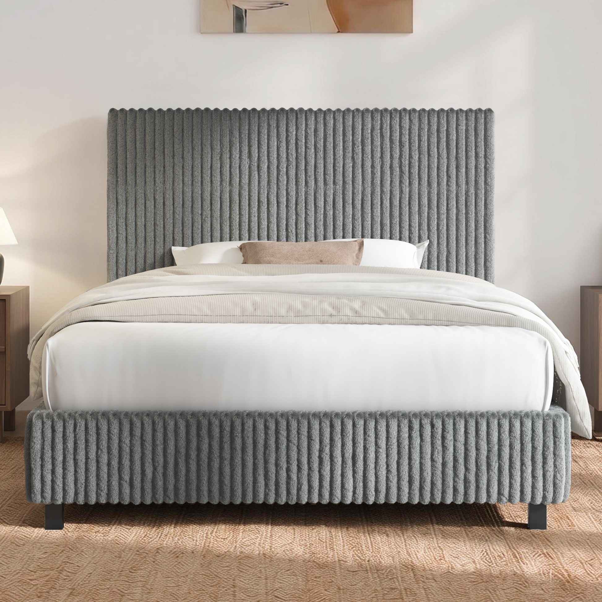 Velmure Corduroy Platform Bed Frame  Full / Grey
