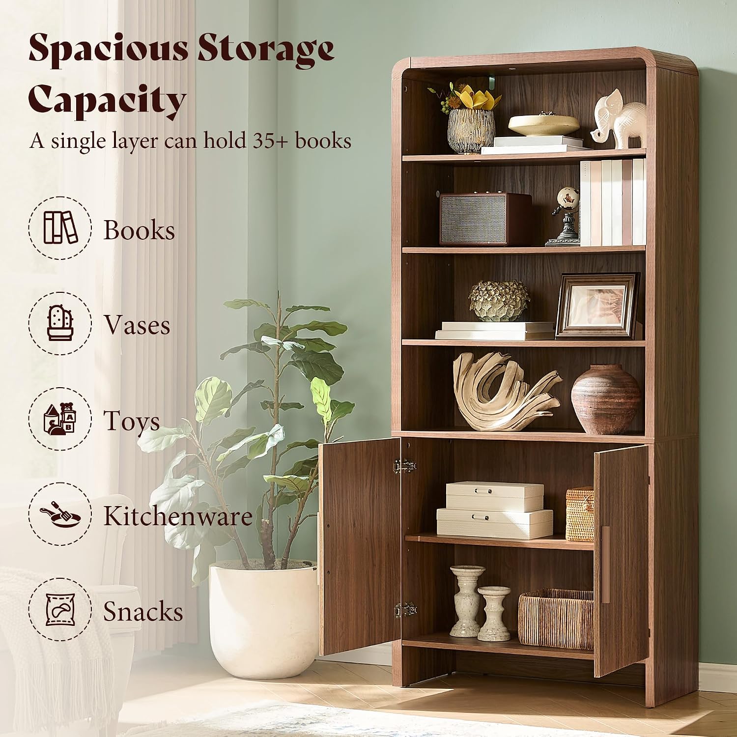 Arcova 71" Tall Fluted Bookshelf Amerlife Brown