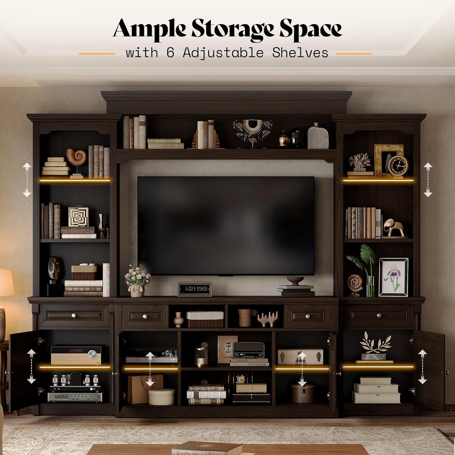 Cortina Rustic Wall Unit Entertainment Center Amerlife Dark Walnut