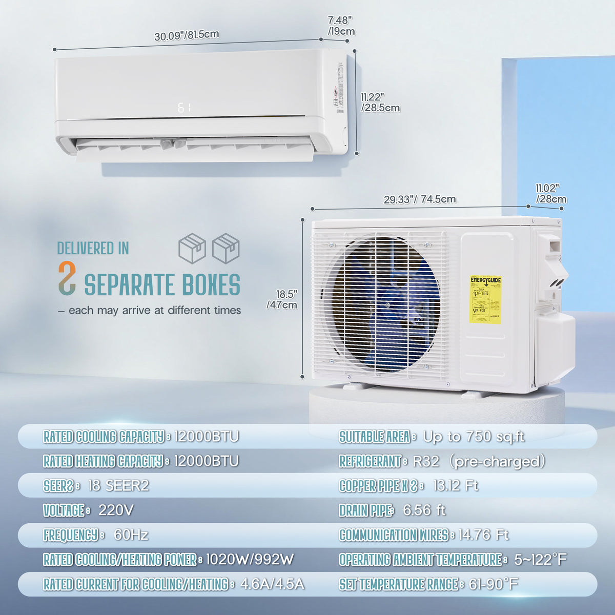 Whisper Ductless Mini Split AC and Heating System-12000BTU-220V