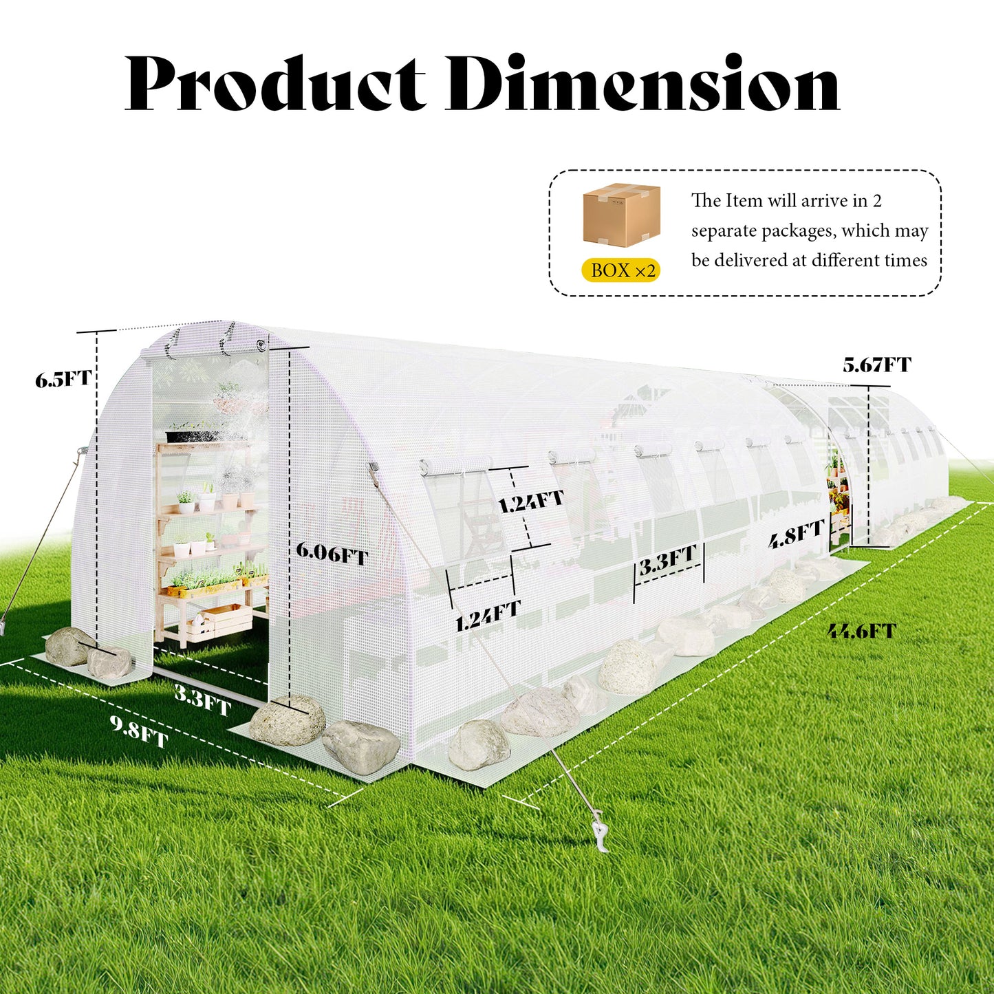 Canopy Large Walk-In Outdoor Greenhouse with Misting System-44x10 FT - Frame NOT Included-White