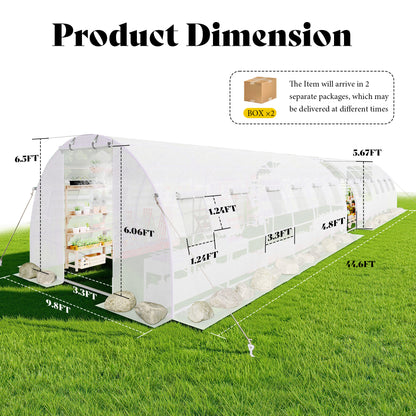 Canopy Large Walk-In Outdoor Greenhouse with Misting System-44x10 FT-White