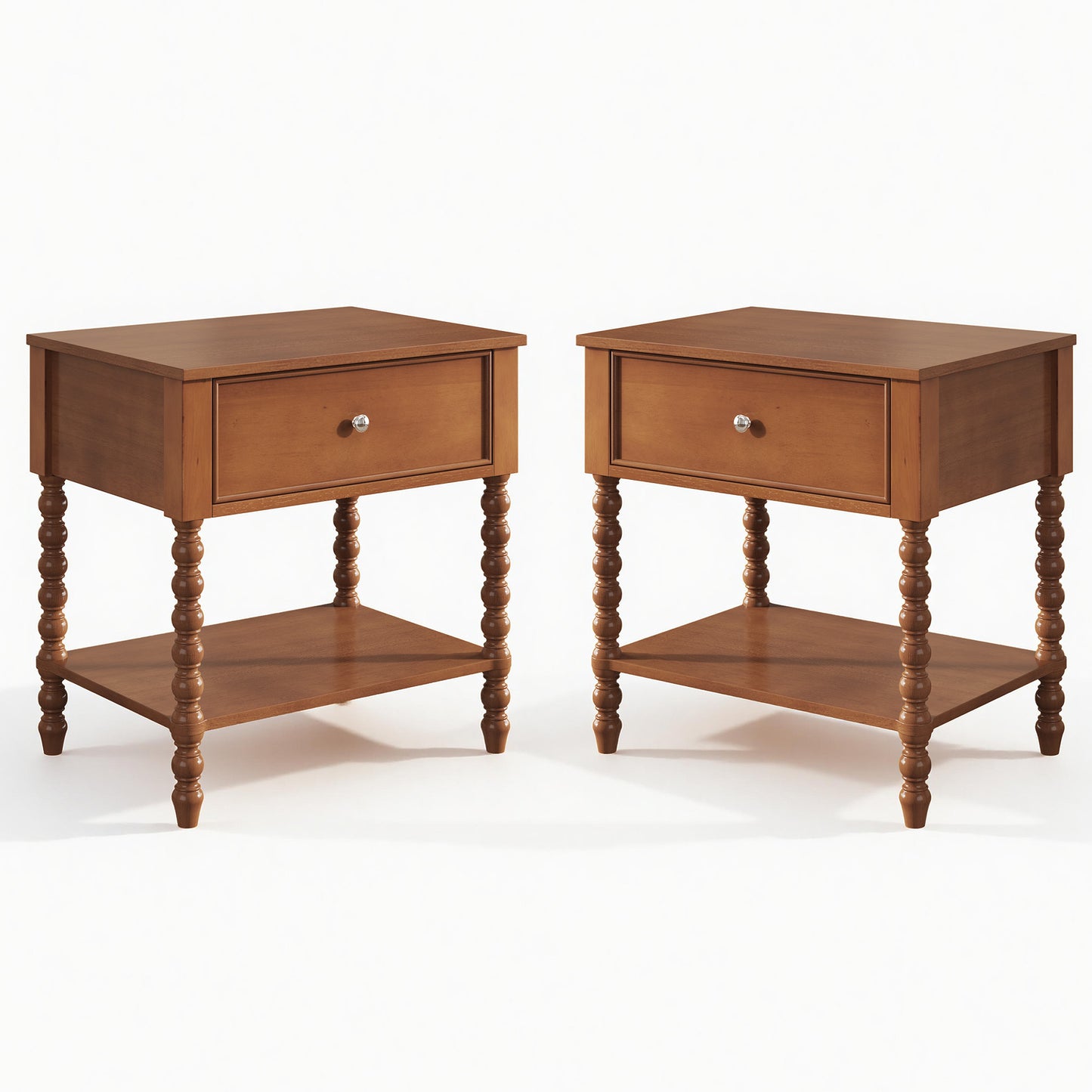 Spindle Solid Wood Nightstand  Brown / 2PC