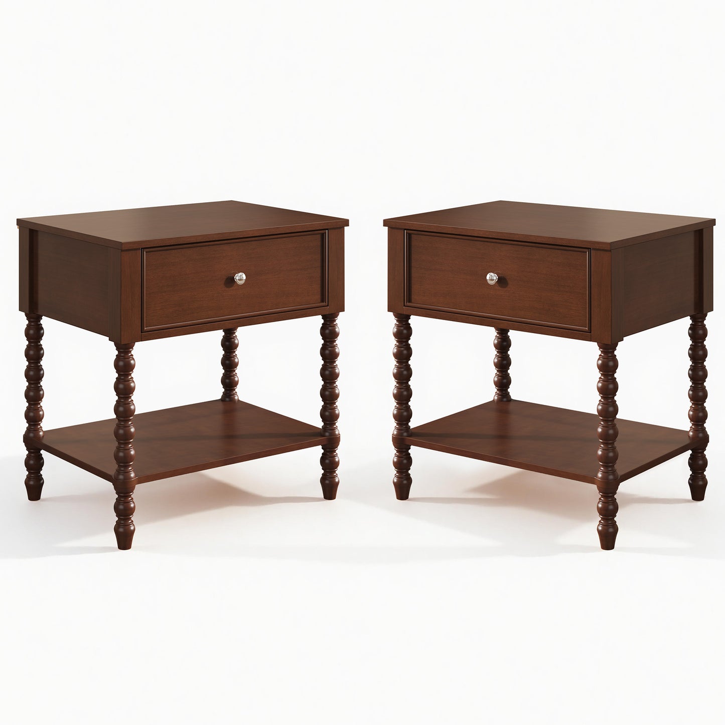 Spindle Solid Wood Nightstand  Dark Walnut / 2PC