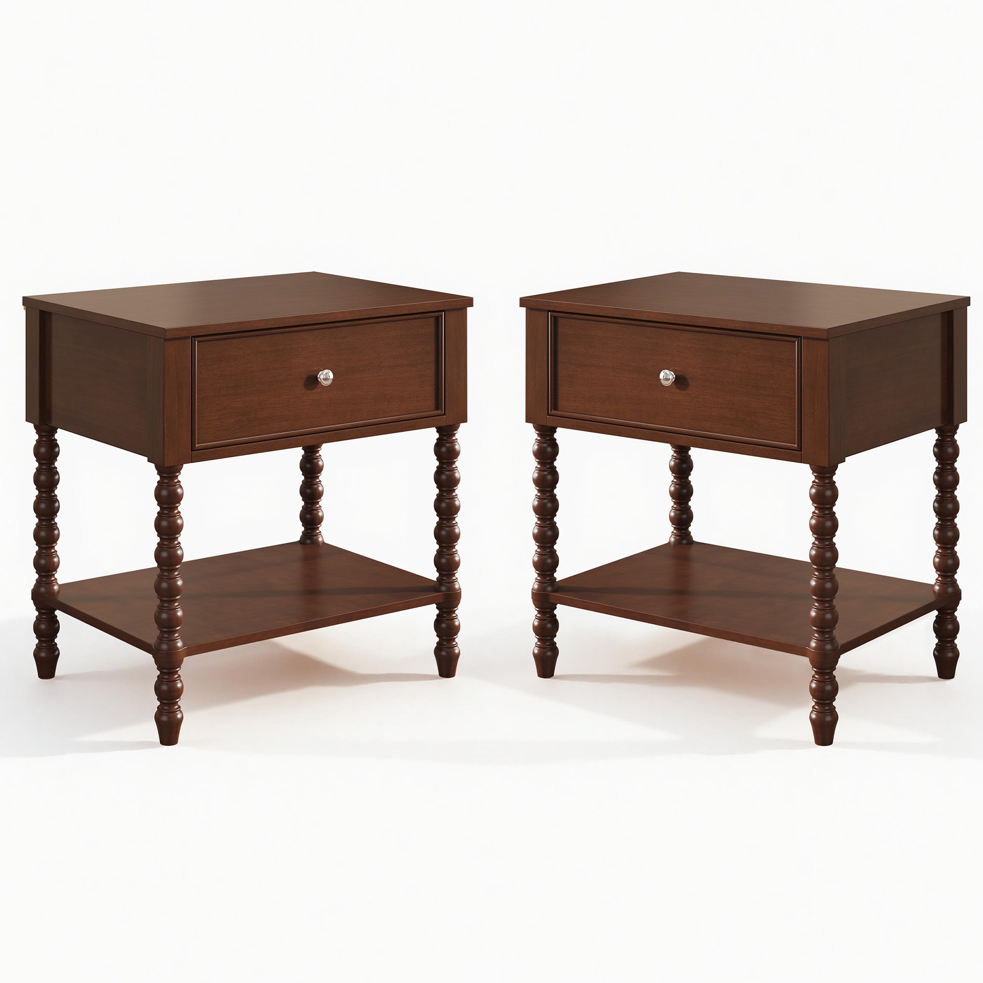 Spindle Solid Wood Nightstand  Dark Walnut / 2PC