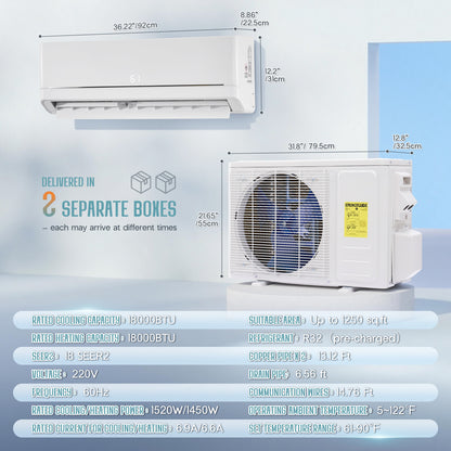 Whisper Ductless Mini Split AC and Heating System-18000BTU-220V