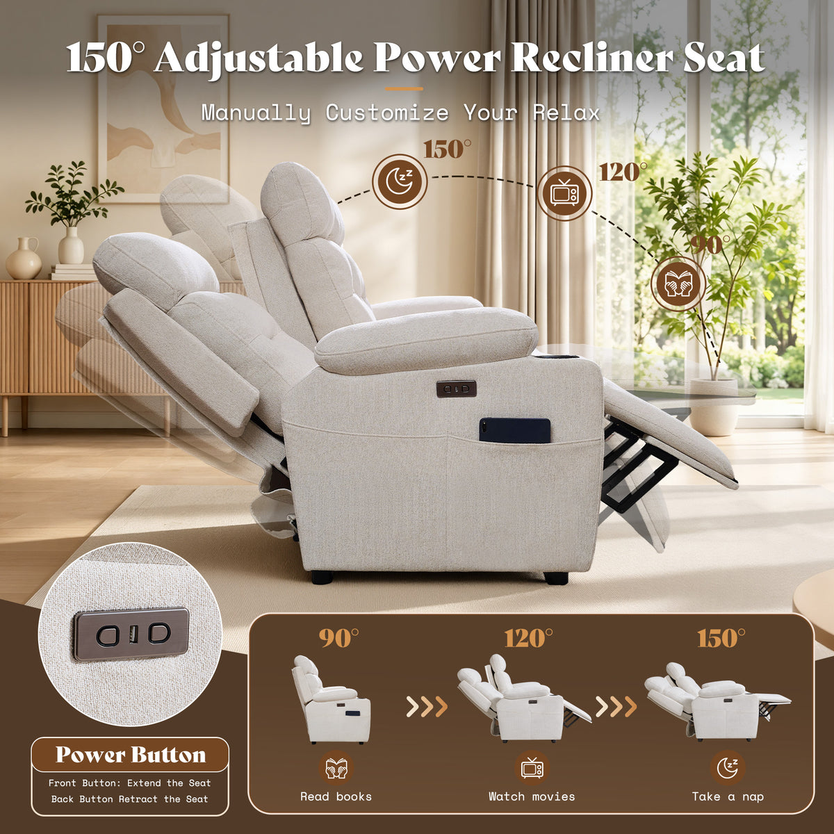 L-Shaped Power Reclining Sectional Sofa with Console-Loveseat with Console-Beige