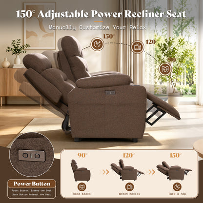 L-Shaped Power Reclining Sectional Sofa with Console-3-Seat with Flip Console-Brown