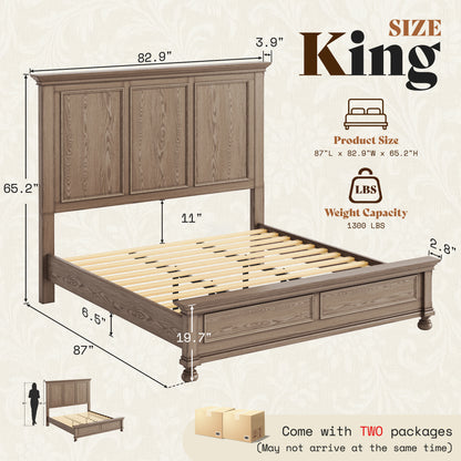 Bobbin Solid Wood Platform Bed-Taupe Gray-King