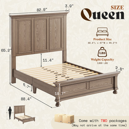 Bobbin Solid Wood Platform Bed-Taupe Gray-Queen