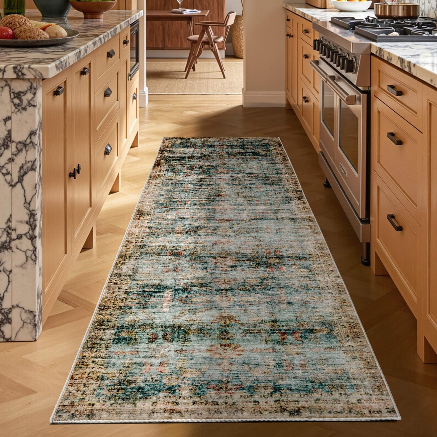 Machine Washable Vintage Area Rug - 3'8'Blue