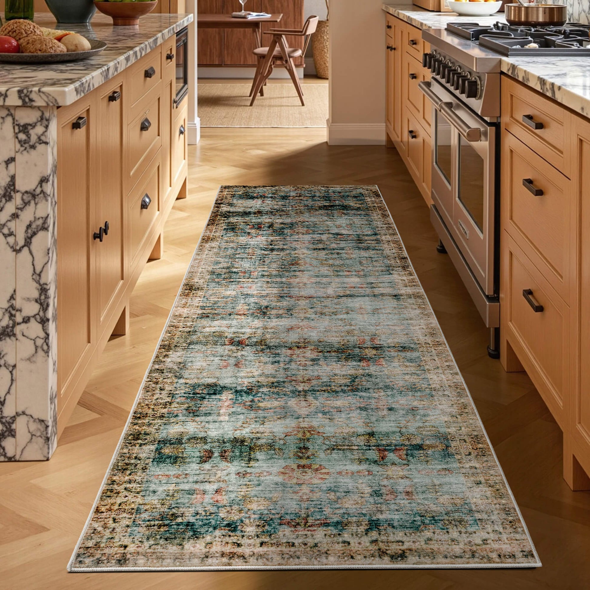 Machine Washable Vintage Area Rug - 3'8'Blue