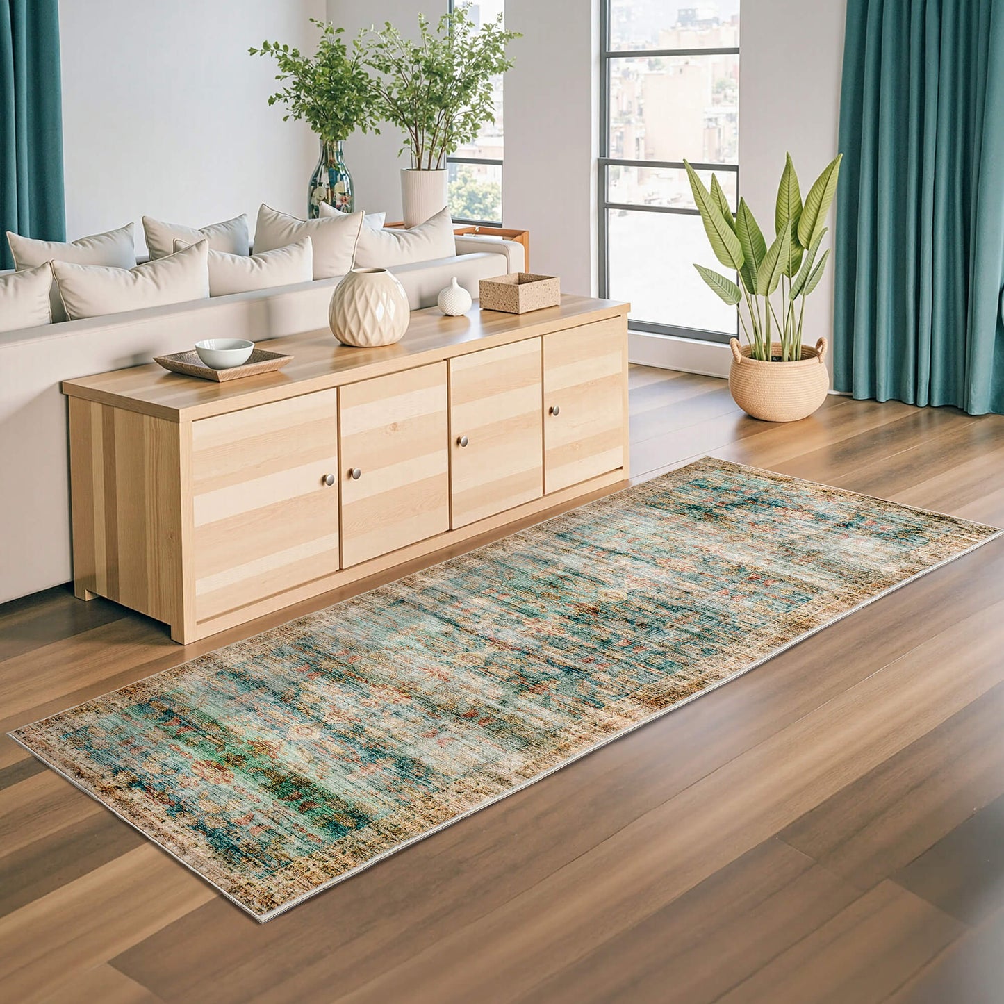 Machine Washable Vintage Area Rug - 3'8'Blue