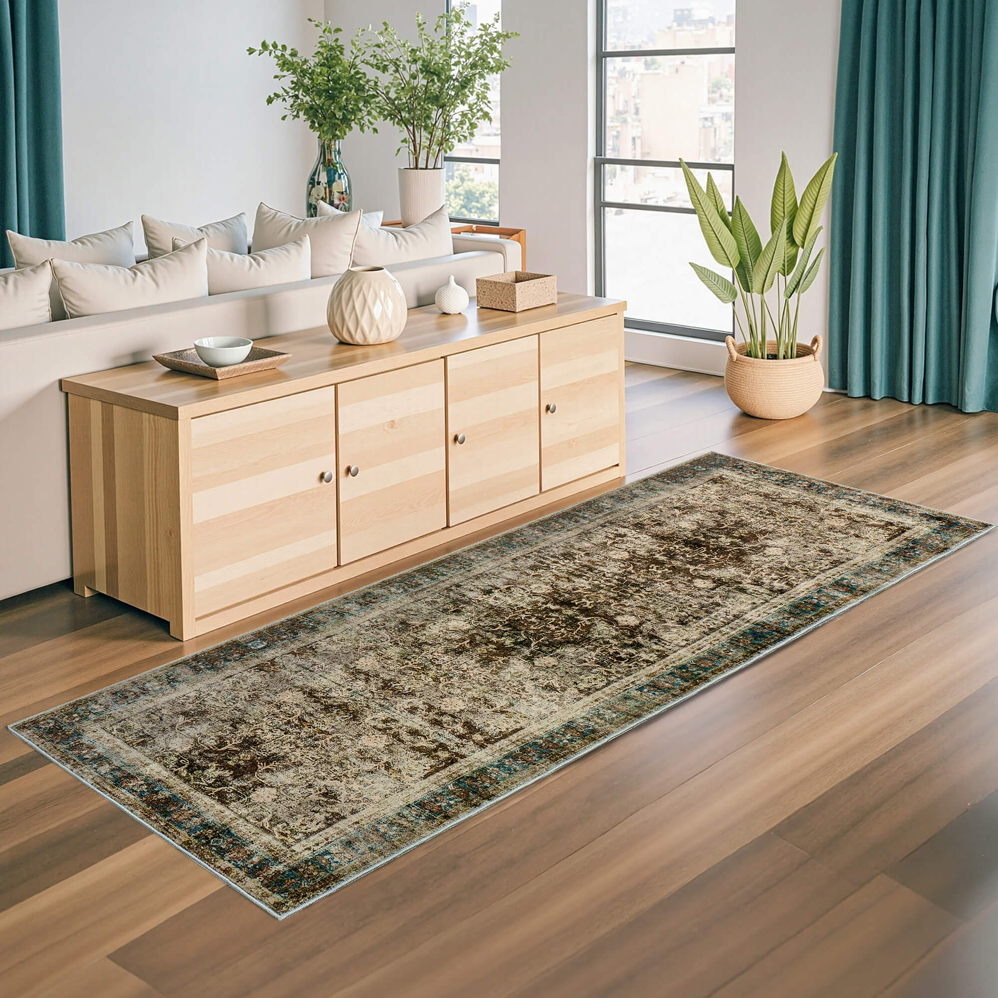 Amerlife Machine Washable Vintage Area Rug with Non-Slip Backing