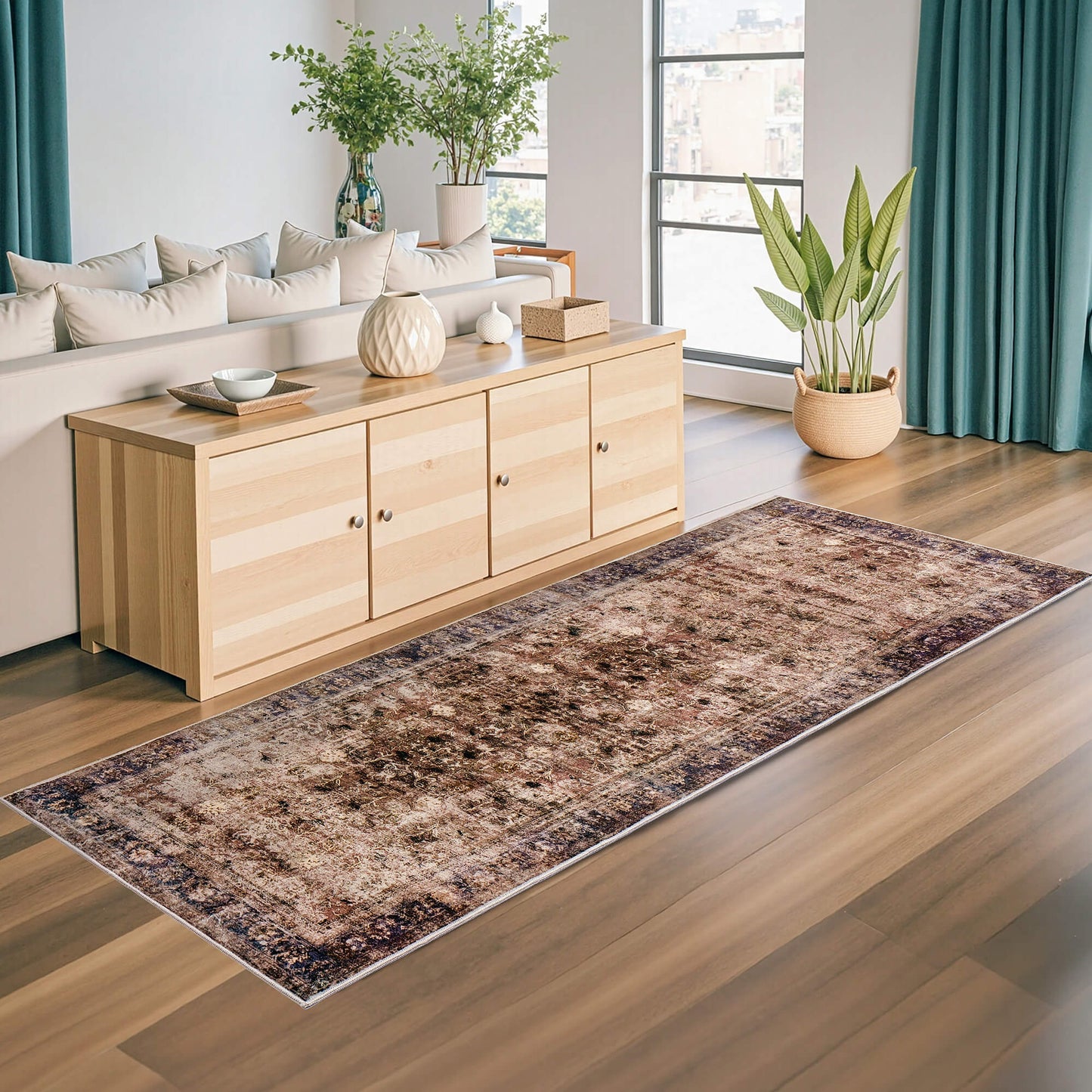 Machine Washable Vintage Area Rug - 3'8'RetroRed