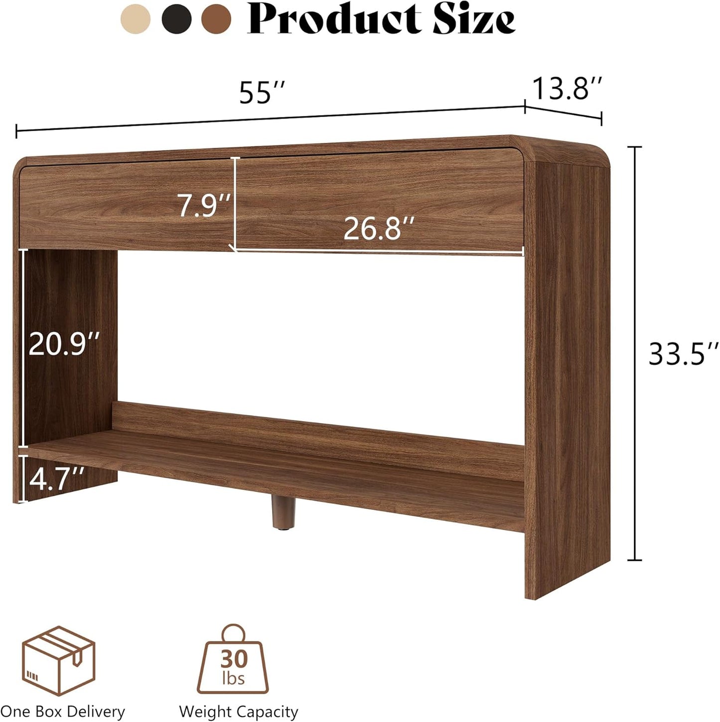 Curvia Wooden Console Table Amerlife Flat Panel / 55" / Brown