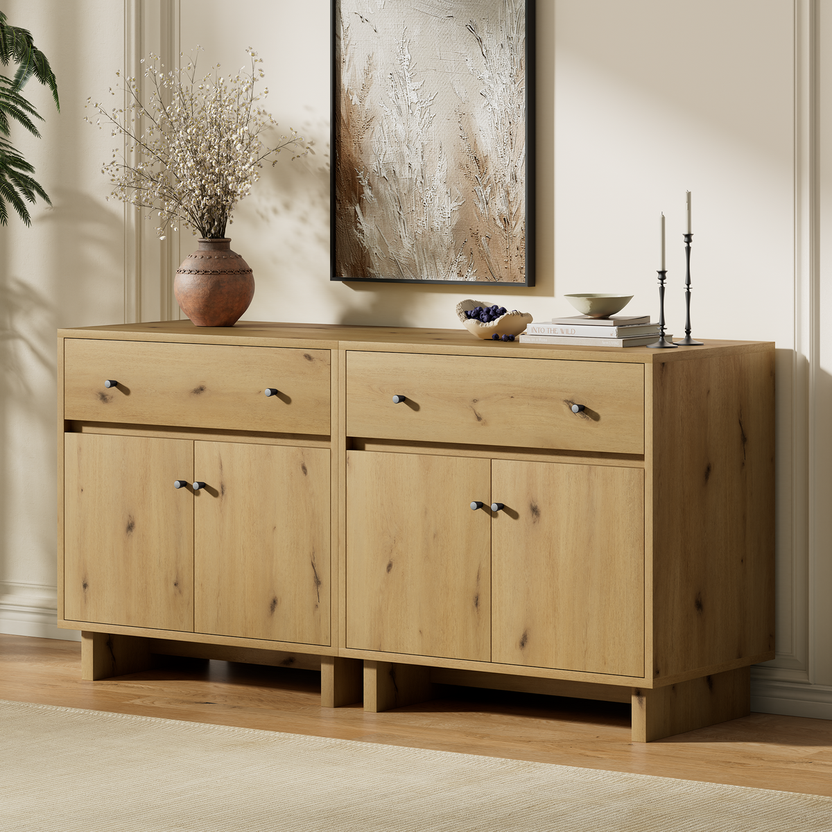 MKG002 Modular Storage Cabinet-2pc-C-oak