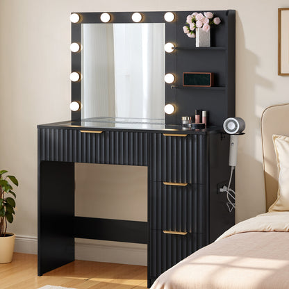 Glow 36.2" Fluted Vanity Desk Amerlife Black