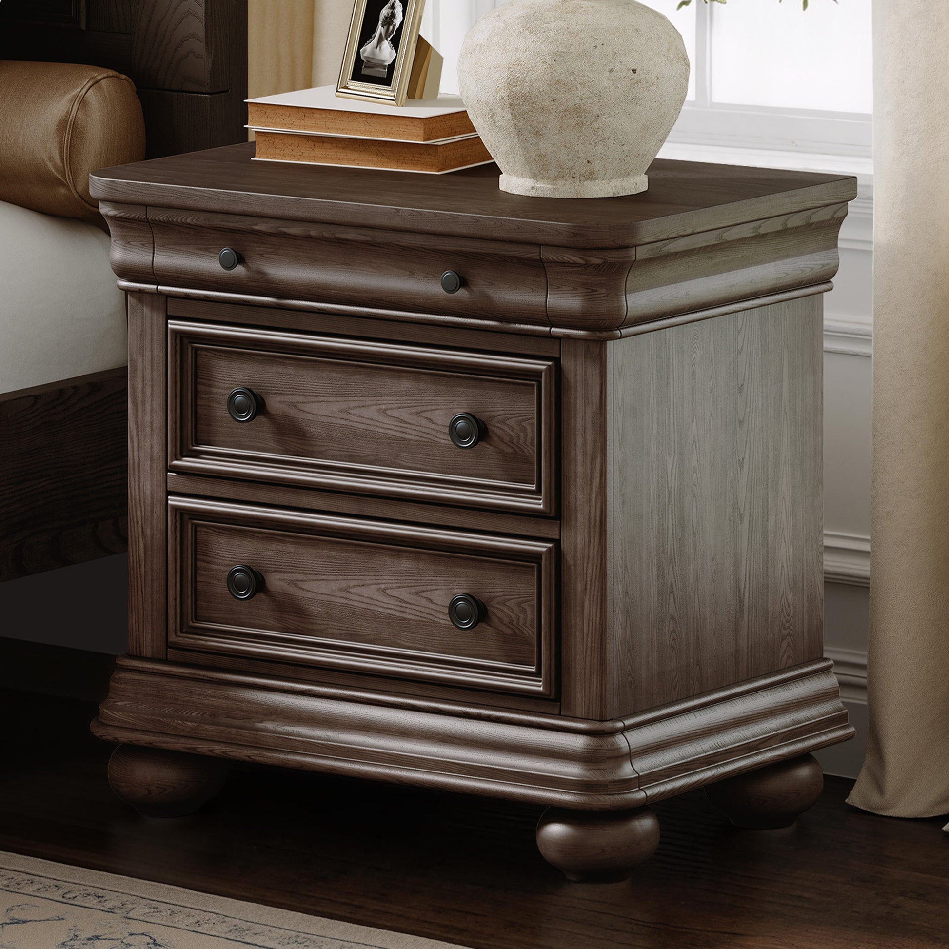 Bun Fully Assembly Wood Nightstand Amerlife Brown / 30" W