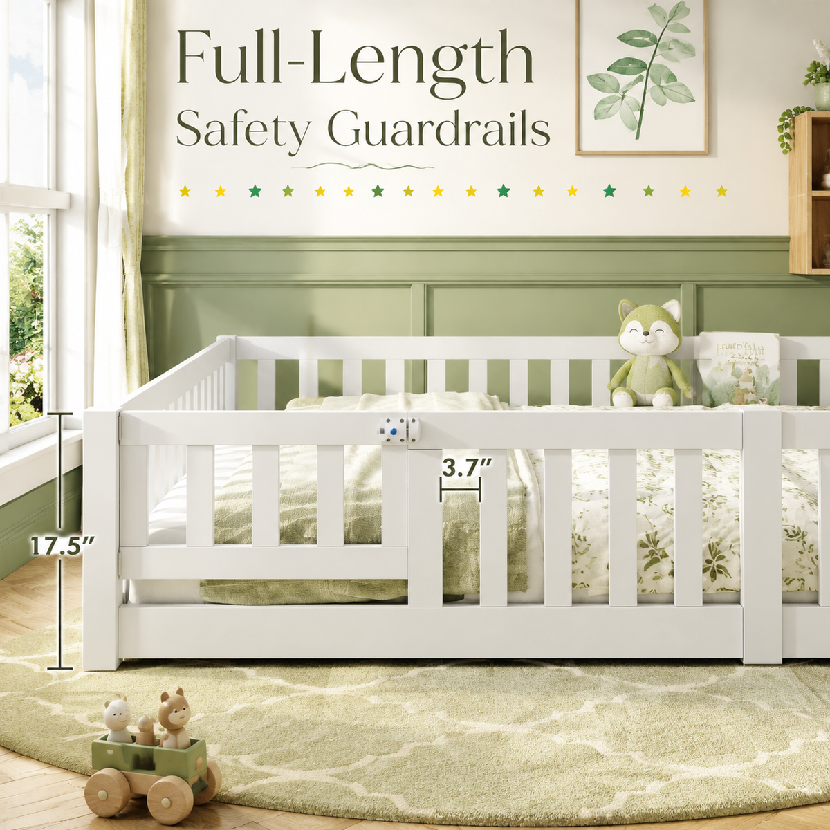 Solid Wood Toddler Floor Bed with Safety Rails