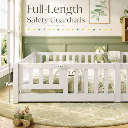 Solid Wood Toddler Floor Bed with Safety Rails