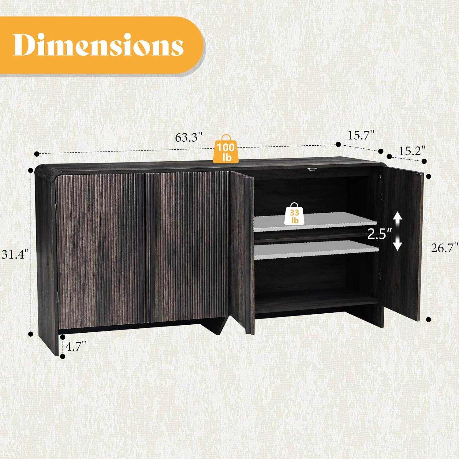 Sidra Fluted Buffet Cabinet Amerlife Black