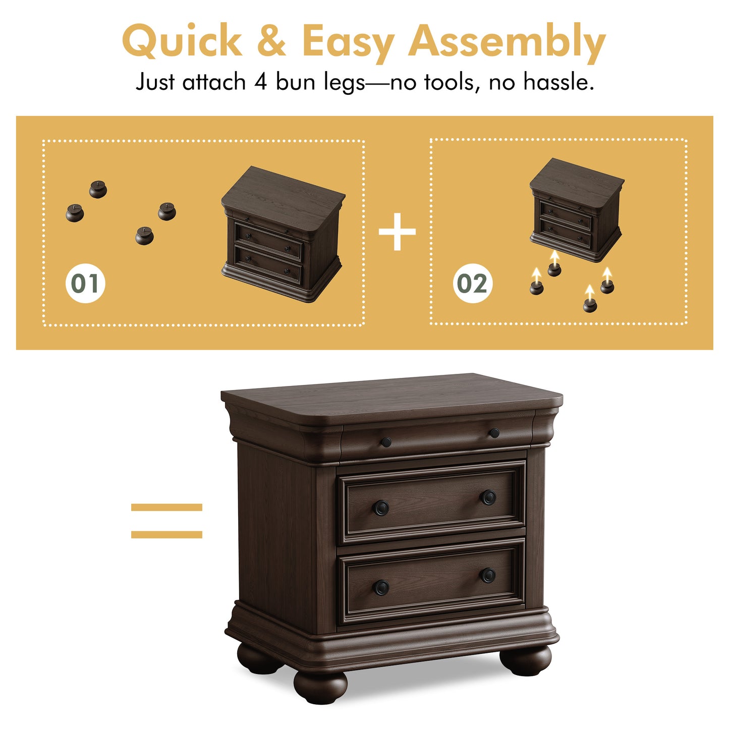 Bun Fully Assembly Wood Nightstand Amerlife Brown / 30" W