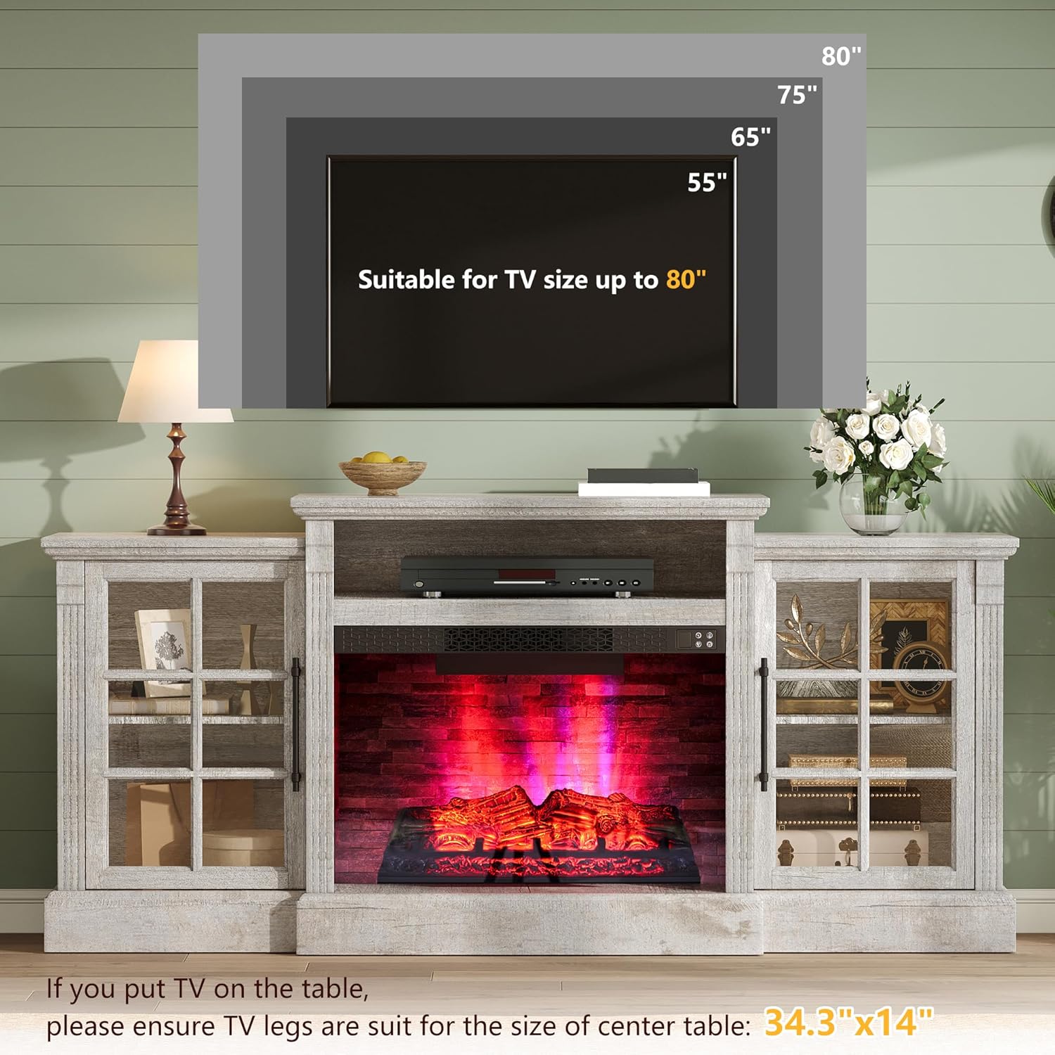 Everwood 70" Fireplace TV Stand Amerlife Rustic Grey