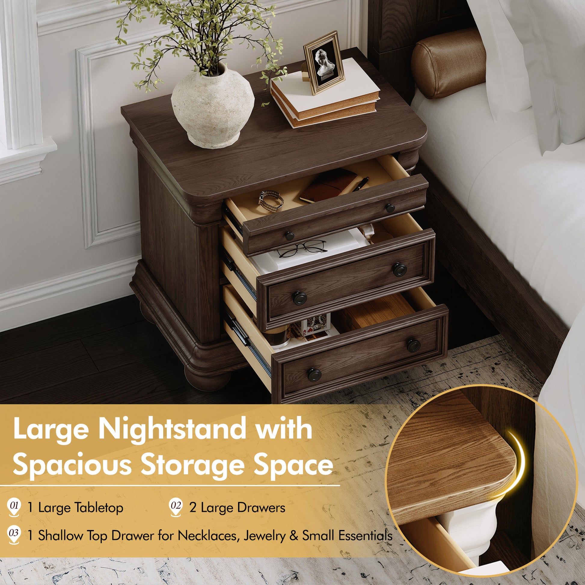 Bun Fully Assembly Wood Nightstand Amerlife Brown / 30" W