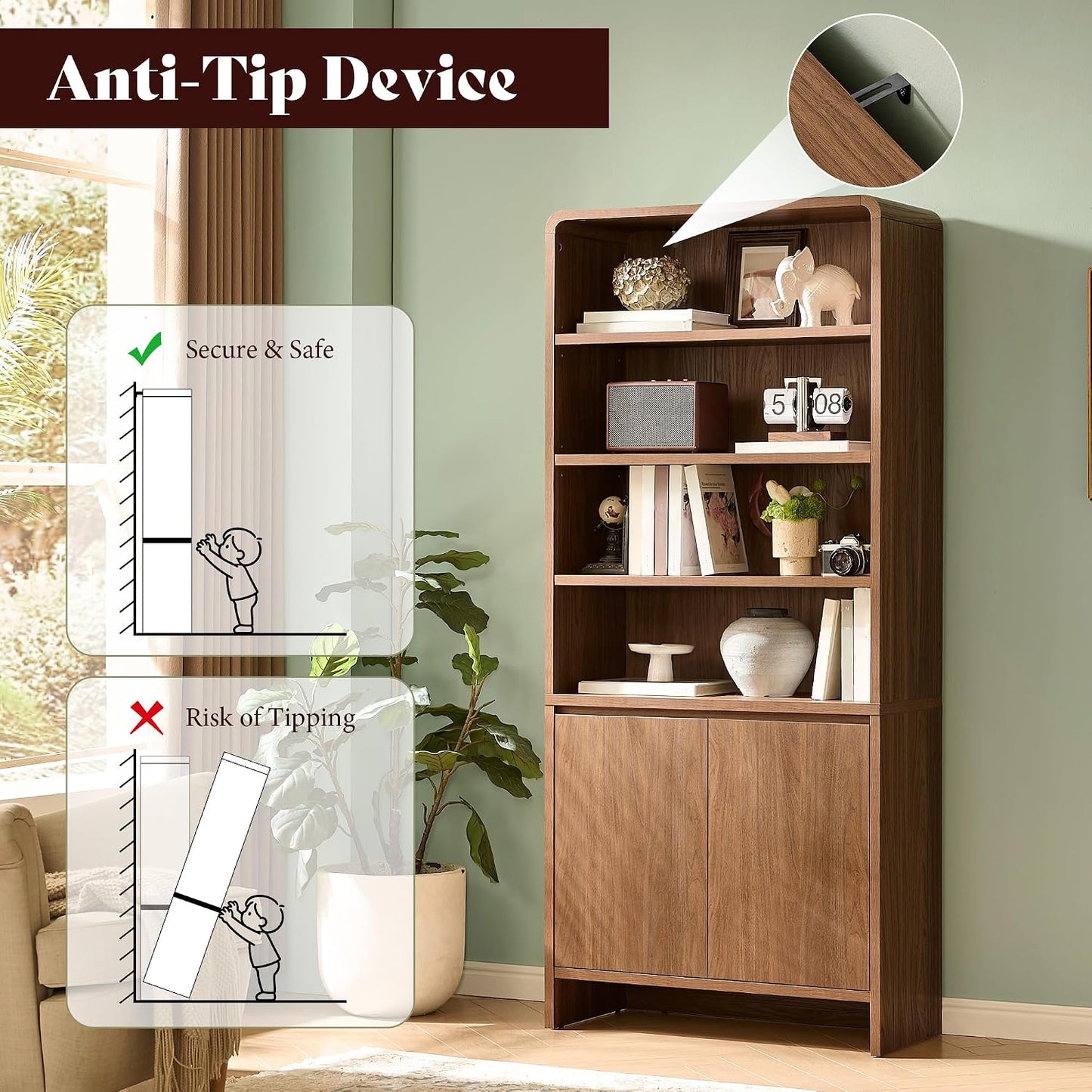 Arcova 71" Tall Bookshelf Amerlife Rustic Brown