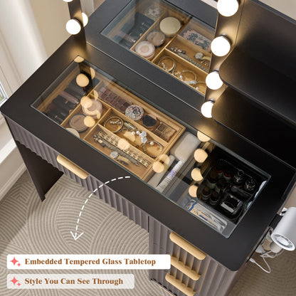 Glow 36.2" Fluted Vanity Desk Amerlife Black