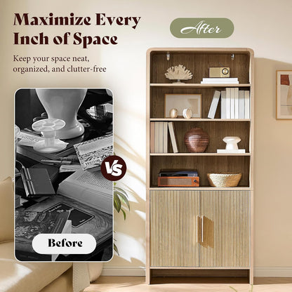 Arcova 71" Tall Fluted Bookshelf Amerlife Natural
