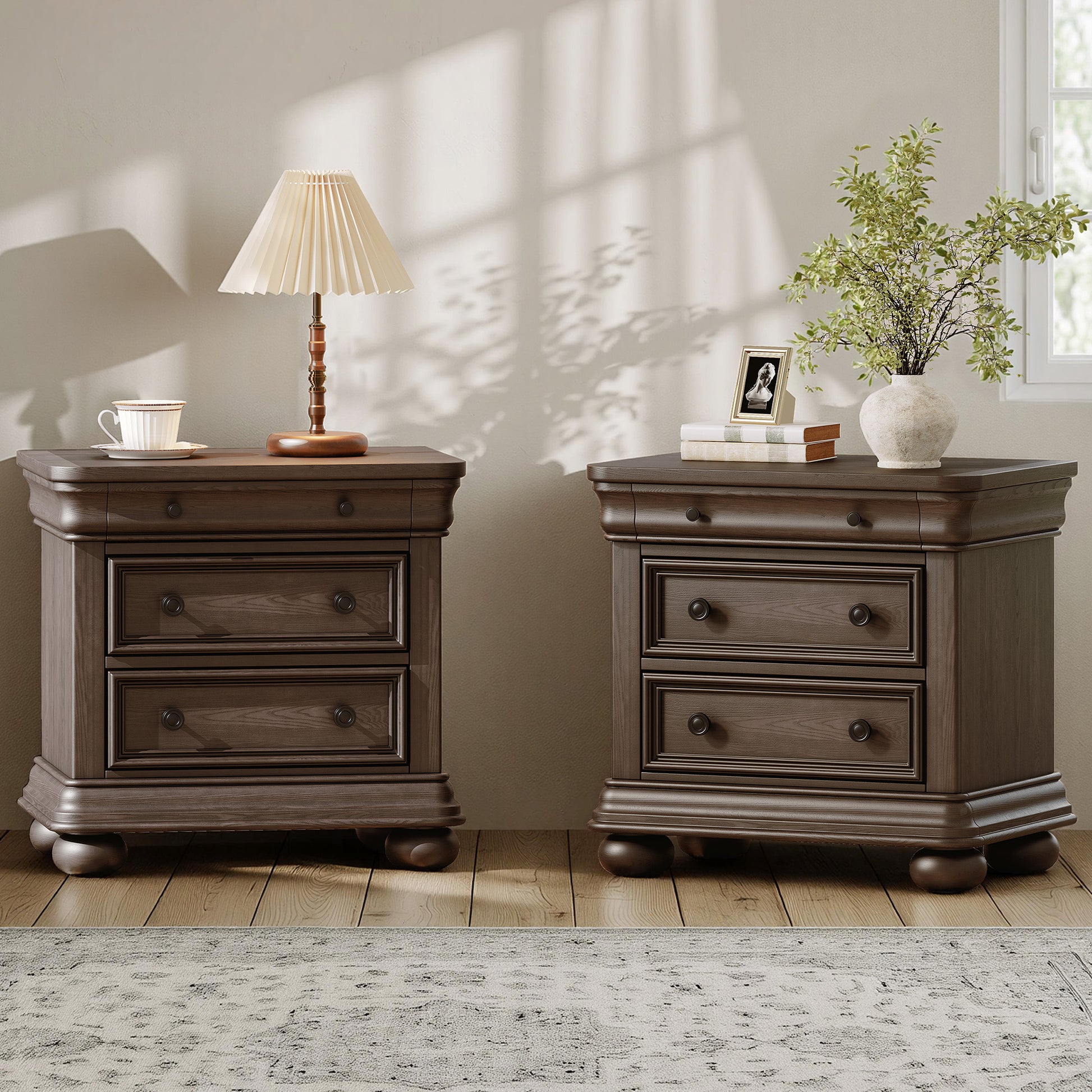 Bun Fully Assembly Wood Nightstand Amerlife Brown / 30" W