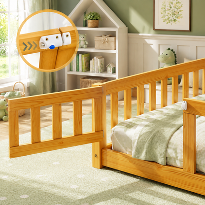 Solid Wood Toddler Floor Bed with Safety Rails