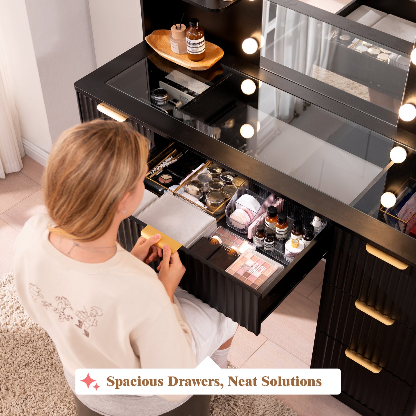 Glow 47.2" Fluted Vanity Desk Amerlife Black