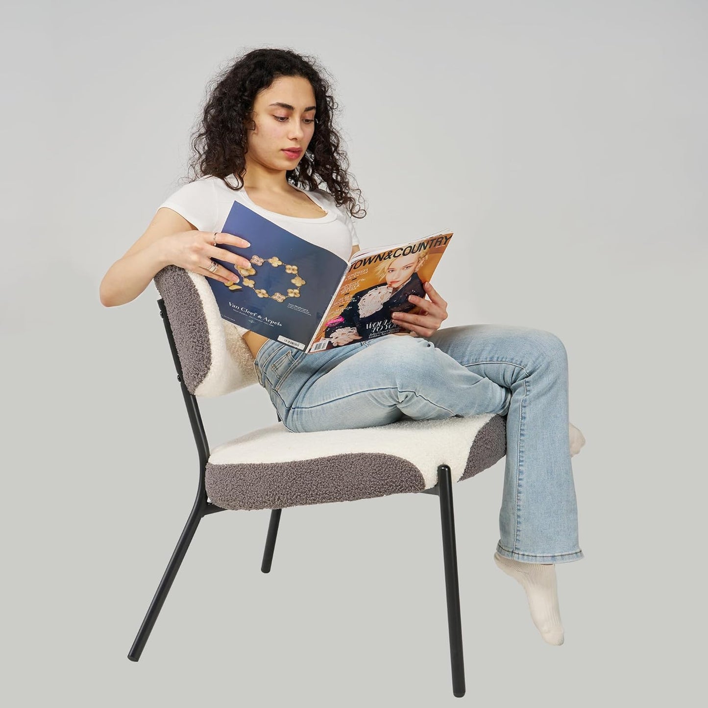 Cocoon Wider Boucle Vanity Chair Amerlife White&grey