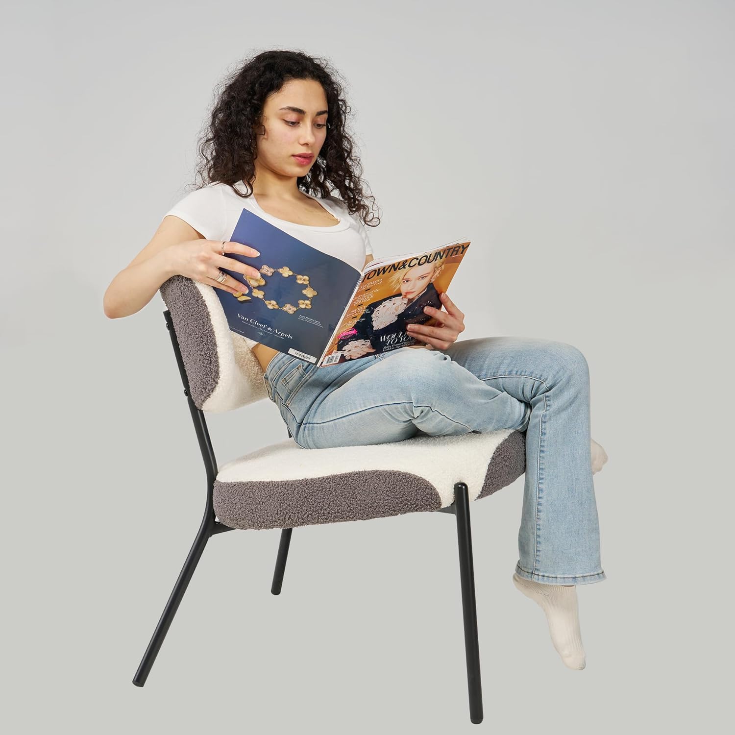 Cocoon Wider Boucle Vanity Chair Amerlife White&grey