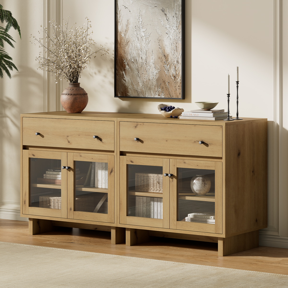 MKG002 Modular Storage Cabinet-2pc-B-oak