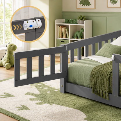 Solid Wood Toddler Floor Bed with Safety Rails