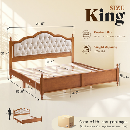 Astor Solid Wood Bed Frame with Upholstered Headboard