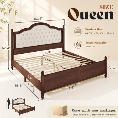 Astor Solid Wood King Bed Frame with Headboard-Queen-Walnut