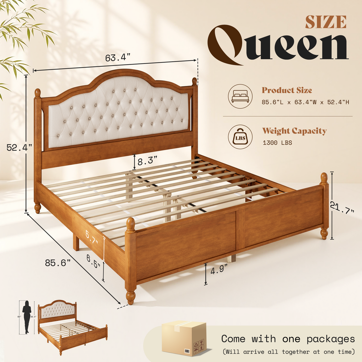 Astor Solid Wood Bed Frame with Upholstered Headboard