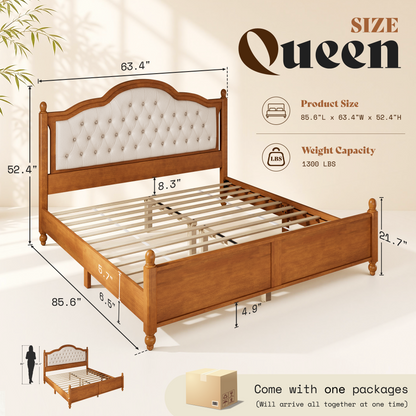 Astor Solid Wood Bed Frame with Upholstered Headboard