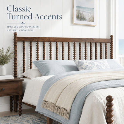 Classic Bobbin Solid Wood Bed Frame-Queen-Dark Walnut