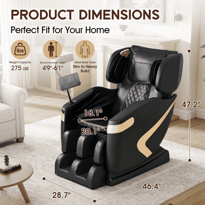 Smart 3D Zero Gravity Massage Chair-Wider Version-Black & Gold